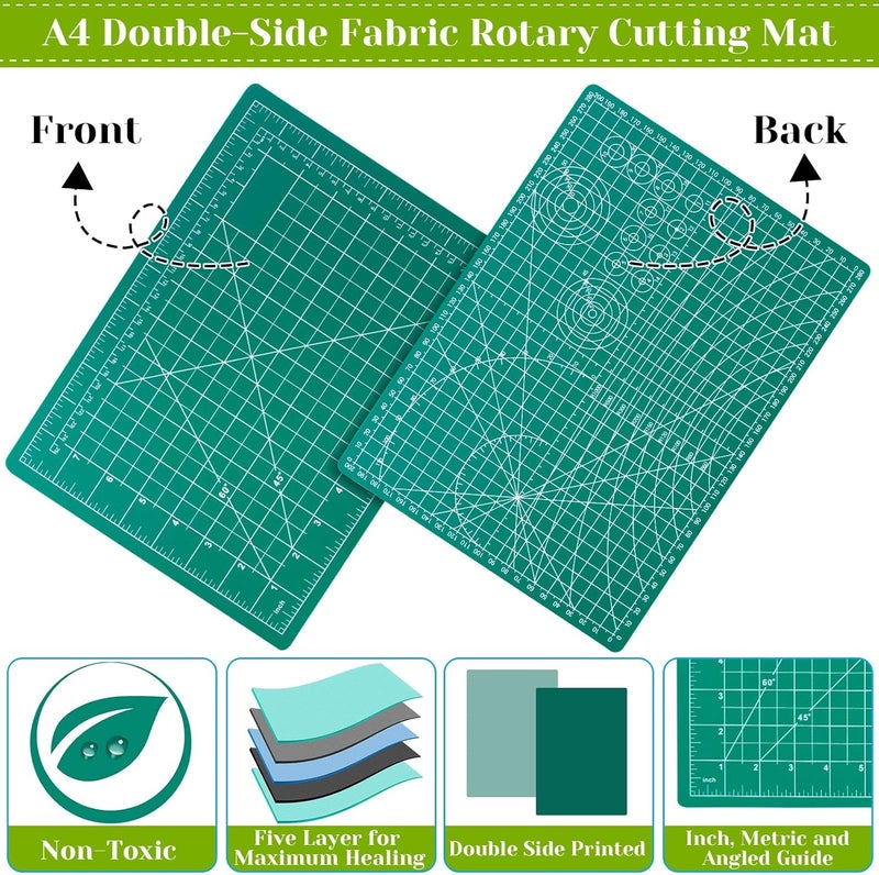 Audab Rotary Cutter Set, Self Healing Sewing Mats Rotary Cutter and Mat 45mm Rotary Fabric Cutter Set with 2 Blades Rotary Cutting Mat for Crafts Fabric Quilting Hobby (9" x 12" (A4)) - Image 3