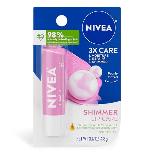 NIVEA Shimmer Lip Care, Shimmer Lip Balm with Shea Butter, Nourishing Oils and Vitamin C & E, 3-in-1 Moisture, Repair (for Dry Lips) and Shimmer, 0.17 Oz Stick - Image 1