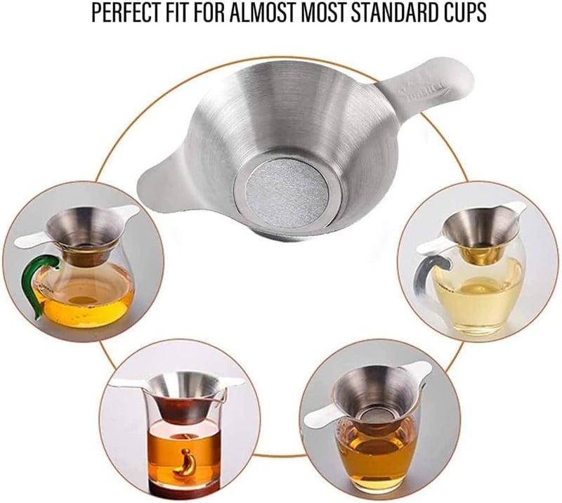 ELECDON Tea Filter, Stainless Steel Tea Infuser Mesh Strainer with Double Handles Coffee Tea Fine Mesh Strainer Tea Funnel Leaf Filter Tea Leaf Strainer for Teapots, Mugs, Cups, Large Size, 2 Pcs - Image 3