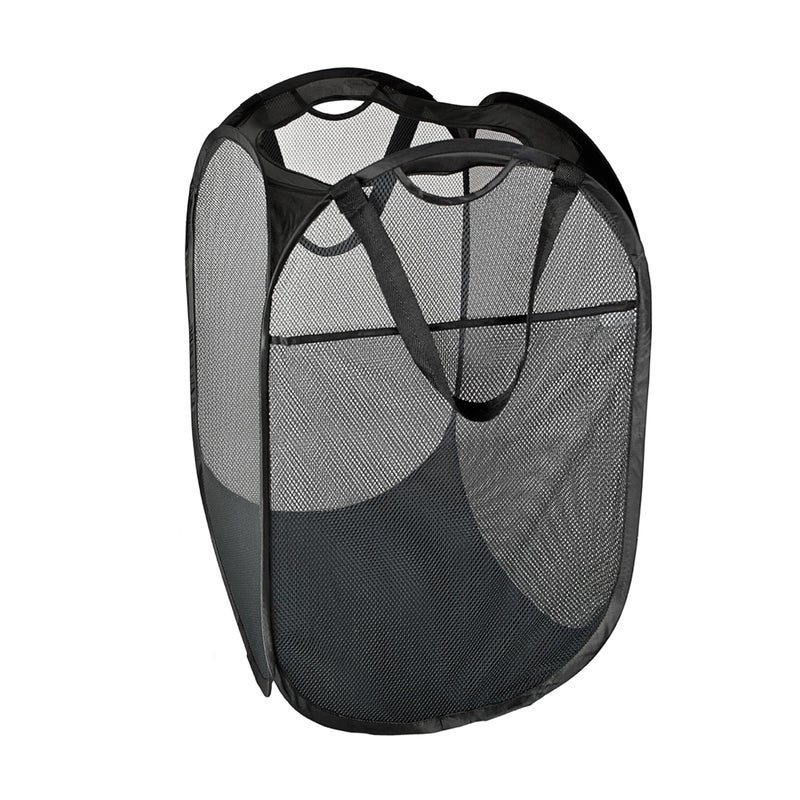 Smart Design Deluxe Mesh Pop Up Square Laundry Hamper w/ Side Pocket & Handles - VentilAir Fabric Collapsible Design - for Clothes & Laundry - Home - (Holds 2 Loads) (14 x 23 Inch) [Black] - Image 2