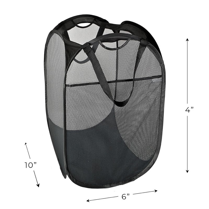 Smart Design Deluxe Mesh Pop Up Square Laundry Hamper w/ Side Pocket & Handles - VentilAir Fabric Collapsible Design - for Clothes & Laundry - Home - (Holds 2 Loads) (14 x 23 Inch) [Black] - Image 4