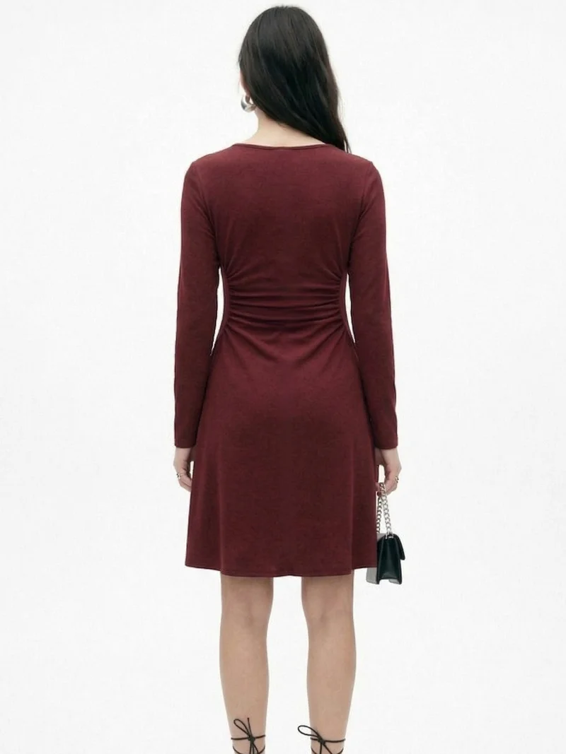 Outzidr  Wine Full Sleeve Round Neck Dress for Women | Best Price UAE