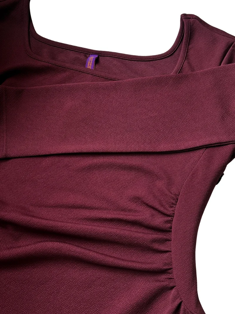 Outzidr  Wine Full Sleeve Round Neck Dress for Women | Best Price UAE