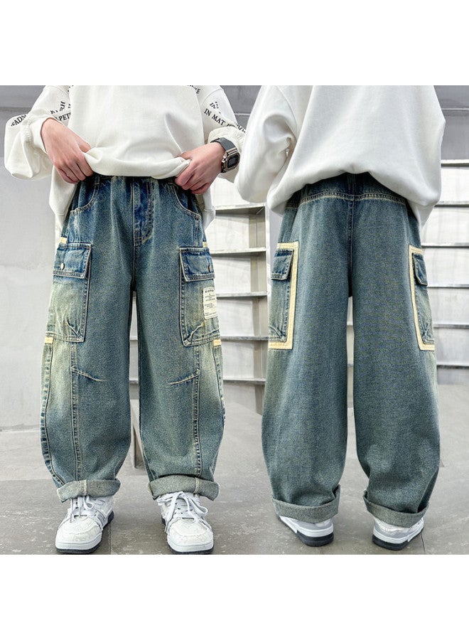 Children's Clothing Boys' Spring Pants  New Medium And Large Kidsren's Spring & Fall Straight Jeans Spring Boys' Pants - Image 3