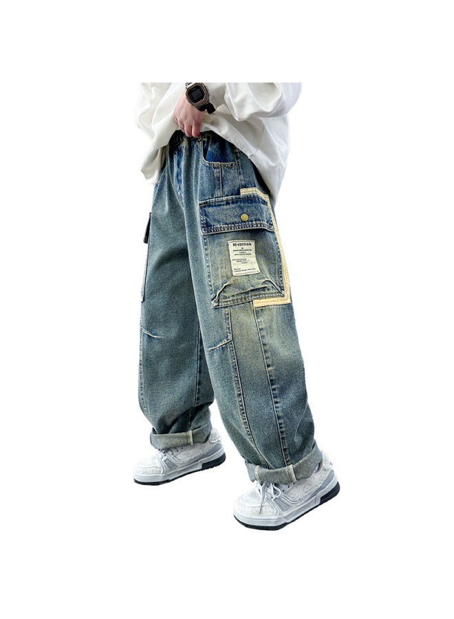 Children's Clothing Boys' Spring Pants  New Medium And Large Kidsren's Spring & Fall Straight Jeans Spring Boys' Pants - Image 5