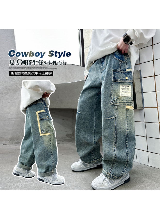 Children's Clothing Boys' Spring Pants  New Medium And Large Kidsren's Spring & Fall Straight Jeans Spring Boys' Pants - Image 2