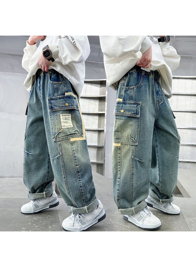 Children's Clothing Boys' Spring Pants  New Medium And Large Kidsren's Spring & Fall Straight Jeans Spring Boys' Pants - Image 1