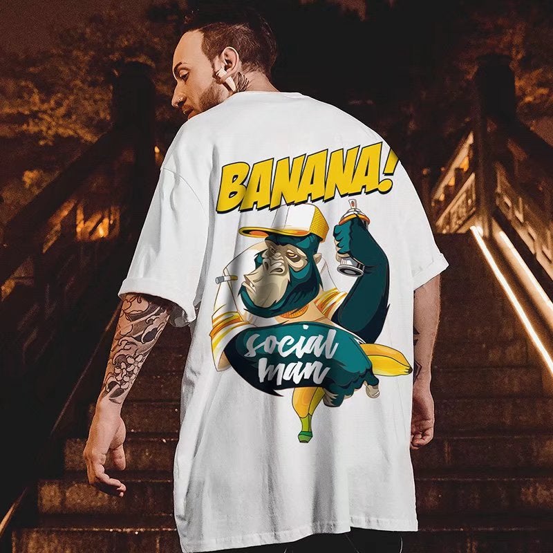 T-Shirt Summer Men'S Printed Trendy Lazy Ins Round Neck Fashion Fashion Brand Standard Half Sleeve City Style Youth Fashion - Image 3