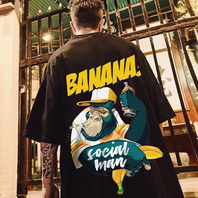 T-Shirt Summer Men'S Printed Trendy Lazy Ins Round Neck Fashion Fashion Brand Standard Half Sleeve City Style Youth Fashion - Image 2