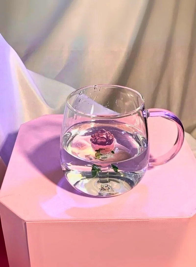 1Chase Borosilicate Three-Dimensional Coffee Cup with Handle 300 ML (Flower)