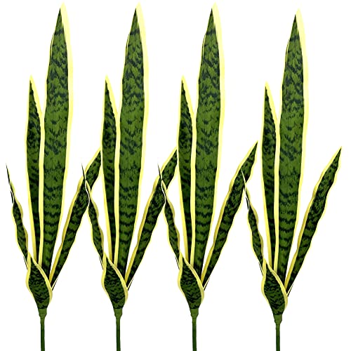 Beebel 4 Pcs Artificial Plants 30" Sansevieria Snake Plant Plastic Greenery Perfect Faux Agave Plant for Home Office - Image 2
