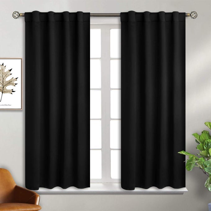 BLACK BLACKOUT CURTAIN BLINDS 38 X 45 INCH THERMAL INSULATED ROD POCKET AND BACK TAB BLACKOUT CURTAINS FOR KITCHENHOME DECORBEDROOM 2 WINDOW CURTAIN PANELS