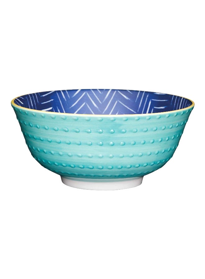 KitchenCraft Contrasting Chevron and Spotty Design Food Safe Ceramic Bowl Blue 15.7 cm KCBOWL18 - Image 1
