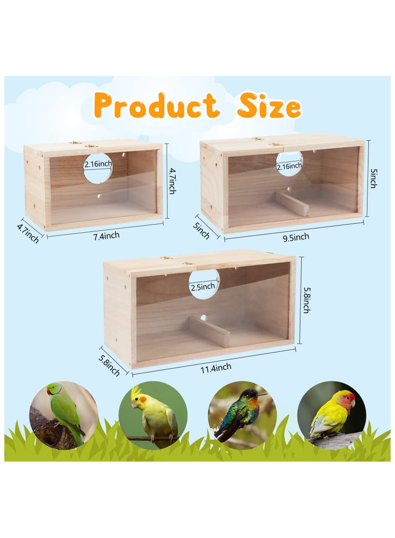XICEN Wood Nest Parakeet Nesting Box Transparent Bird Nest Breeding Box with Perch Wood Bird House for Cage Budgie Love Birds Cockatiel Conure Finch Parrot Small to Medium Birds - Image 2