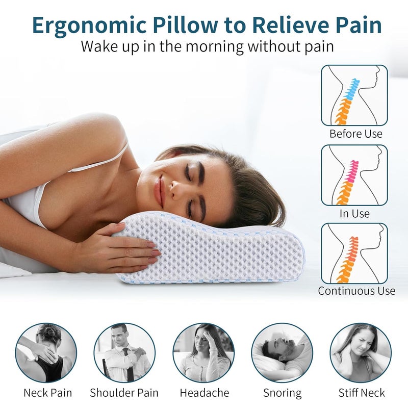 Polovo Memory Foam Pillows Neck Pillow for Pain Relief, Ergonomic Cervical Pillow Neck Shoulder Support Bed Pillow for Side Back Stomach Sleeper, Orthopedic Contour Pillow for Sleeping - Image 4