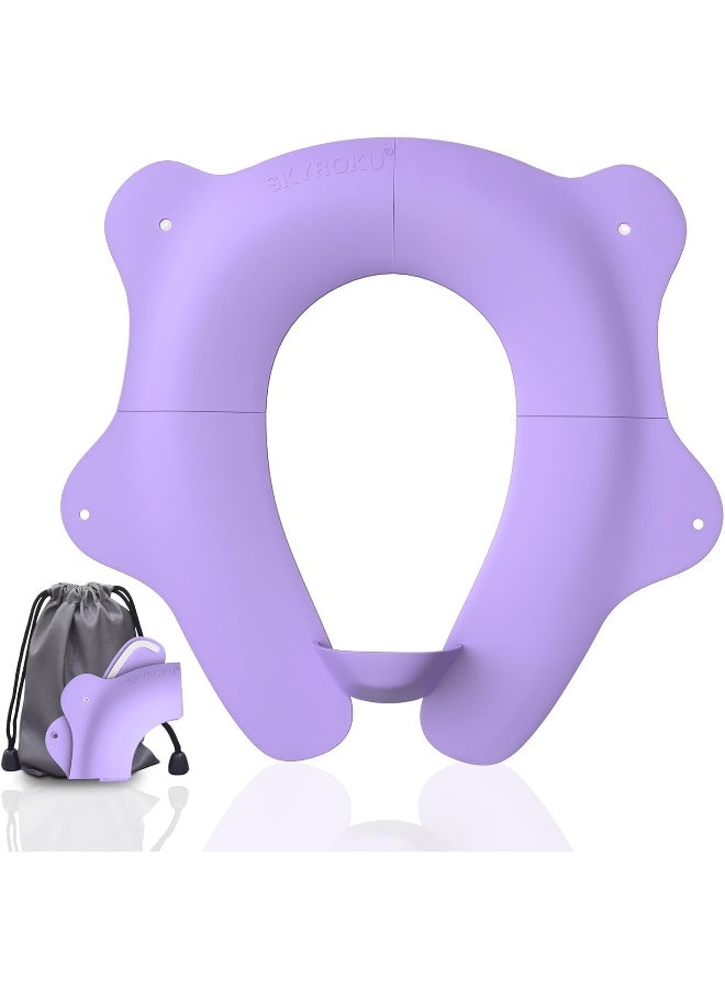 SKYROKU غطاء مقعد المرحاض القابل للطي والمحمول من SKYROKU، مقعد مرحاض مناسب للسفر للأولاد والبنات، غير قابل للانزلاق مع واقي رذاذ و2 أكواب شفط، حقيبة حمل متضمنة - Image 1