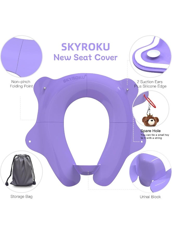 SKYROKU غطاء مقعد المرحاض القابل للطي والمحمول من SKYROKU، مقعد مرحاض مناسب للسفر للأولاد والبنات، غير قابل للانزلاق مع واقي رذاذ و2 أكواب شفط، حقيبة حمل متضمنة - Image 2
