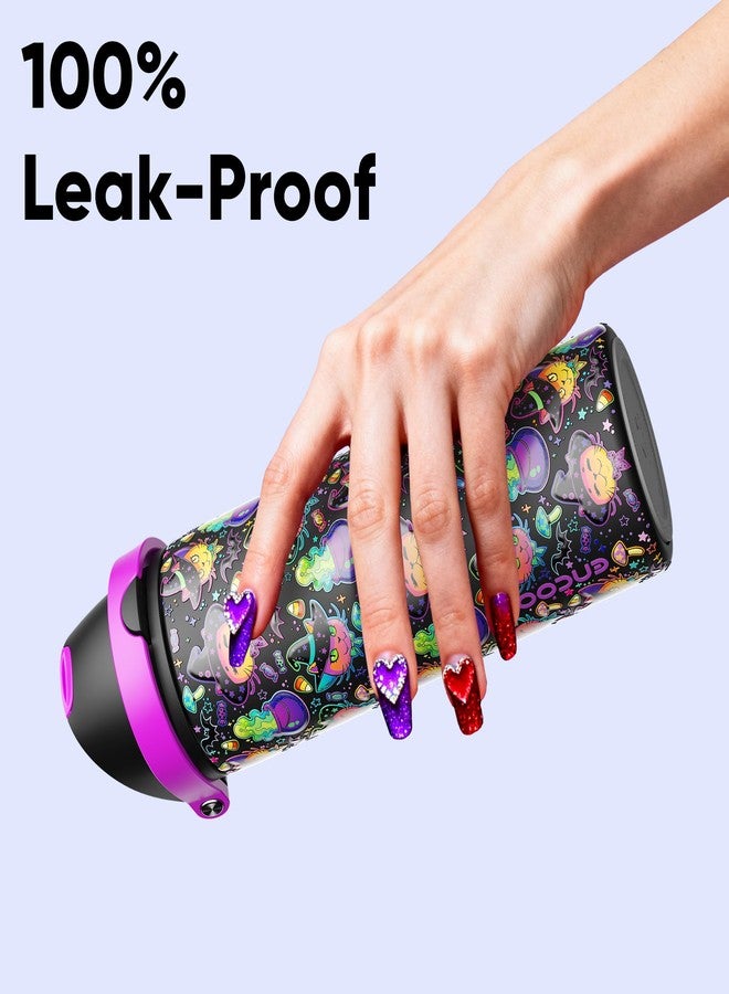 ENCOOL Halloween Insulated Water Bottle with Straw - Stainless Steel Water Bottle with Push Button Lid, Leak-Proof BPA-Free, Keeps Cold for 24 Hours for Halloween gifts, Party (24 oz, Meowgic Night) - Image 5
