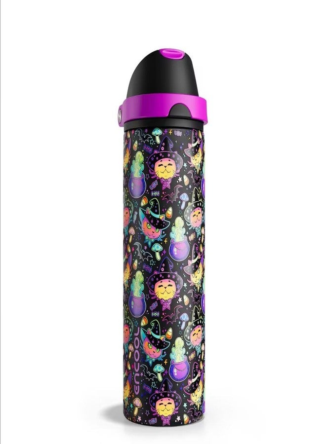 ENCOOL Halloween Insulated Water Bottle with Straw - Stainless Steel Water Bottle with Push Button Lid, Leak-Proof BPA-Free, Keeps Cold for 24 Hours for Halloween gifts, Party (24 oz, Meowgic Night) - Image 1