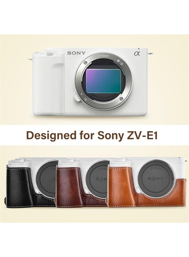 Rieibi حافظة كاميرا ZV-E1، حافظة نصفية من جلد PU متوافقة مع Sony ZV-E1، ZVE1، سوداء - Image 5