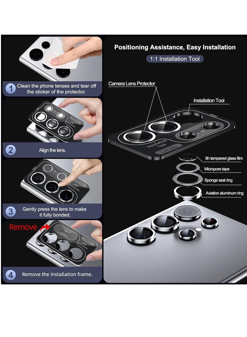 ELTRAZONE Samsung Galaxy S24 Ultra Camera Lens Protector, Ultra Thin Scratch Resistant 9H Tempered Glass with Aluminum Metal Circle Camera Screen Protector Cover Accessories, Silver - Image 5
