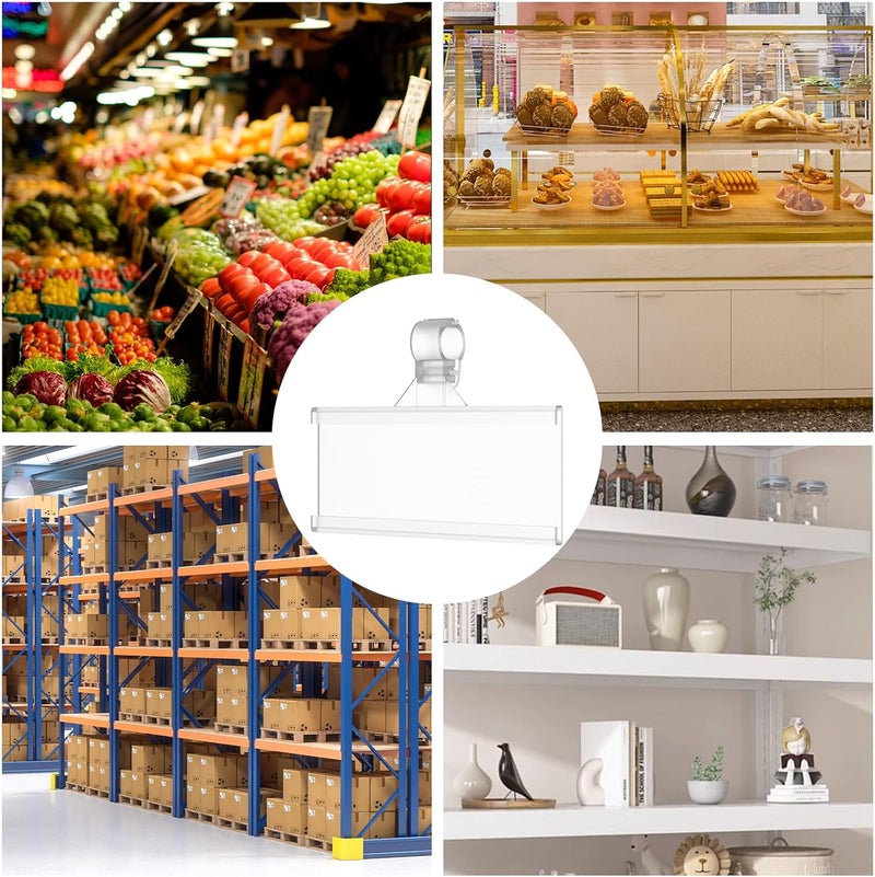 windforgecraft 100Pcs Shelf Labels White Paper Shelf Tags Plastic Label Holders Clear Shelf Label Holder Shelf Labels for Storage Bins Bookshelf Mailbox for Retail Supermarket Stores - Image 5