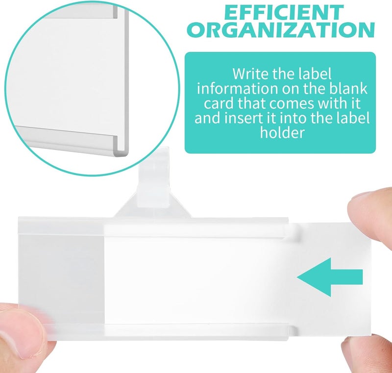 windforgecraft 100Pcs Shelf Labels White Paper Shelf Tags Plastic Label Holders Clear Shelf Label Holder Shelf Labels for Storage Bins Bookshelf Mailbox for Retail Supermarket Stores - Image 4