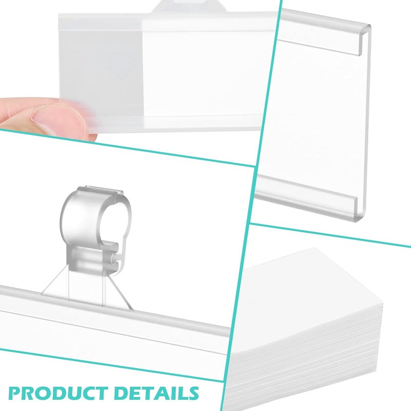 windforgecraft 100Pcs Shelf Labels White Paper Shelf Tags Plastic Label Holders Clear Shelf Label Holder Shelf Labels for Storage Bins Bookshelf Mailbox for Retail Supermarket Stores - Image 3