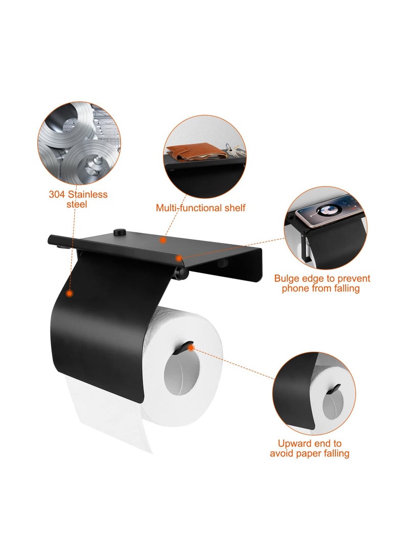 كابتن تيك Toilet Paper Holder, Wall Mount Matte Black Toilet Paper Holder with Shelf Stainless Steel Tissue Holder for Bathroom(Black) - Image 2