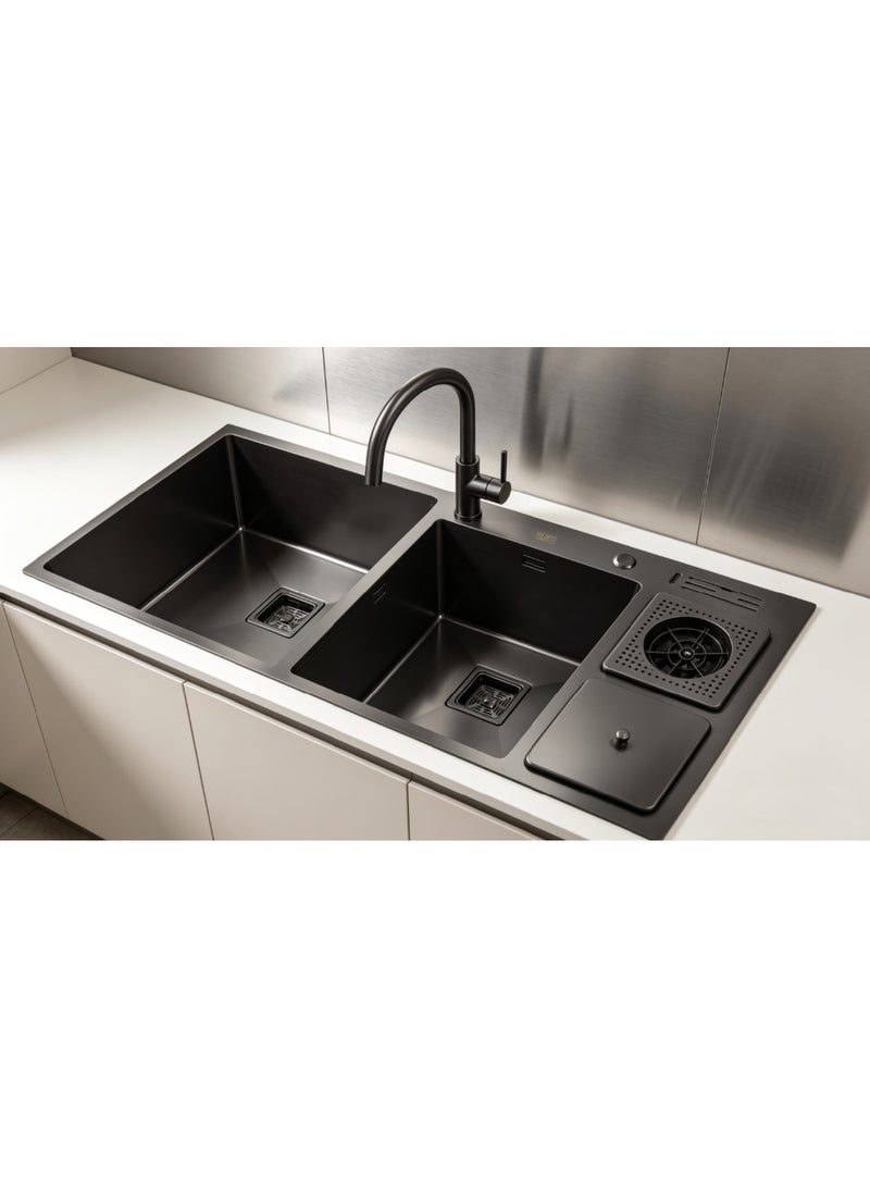 ELITE URANUS DBSD1650B Black Glossy Double Bowl Kitchen Sink – Top Mount Stainless Steel Sink with Accessories - Image 3
