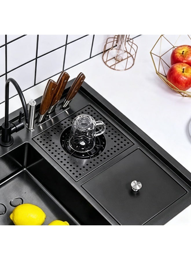 ELITE URANUS DBSD1650B Black Glossy Double Bowl Kitchen Sink – Top Mount Stainless Steel Sink with Accessories - Image 5