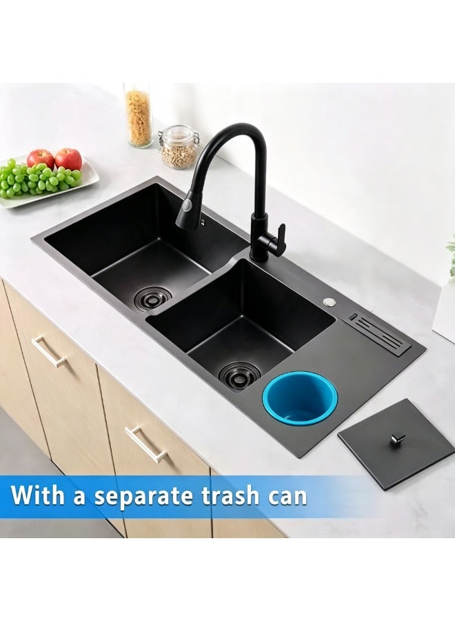 ELITE URANUS DBSD1650B Black Glossy Double Bowl Kitchen Sink – Top Mount Stainless Steel Sink with Accessories - Image 4