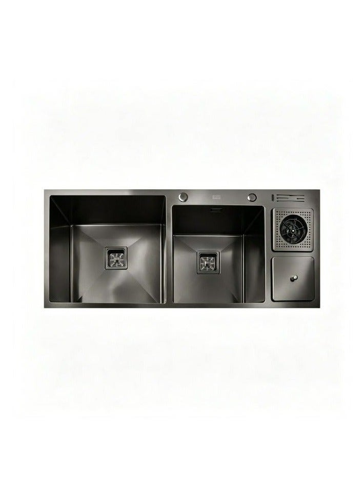 ELITE URANUS DBSD1650B Black Glossy Double Bowl Kitchen Sink – Top Mount Stainless Steel Sink with Accessories - Image 1