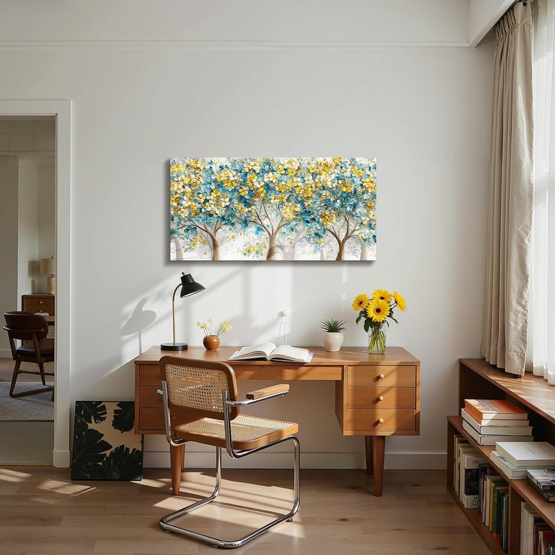 ARS Framed Canvas Yellow Tree of Life Wall Art for Living Room Oil Painting Tree Hand Painted Large Texture Artwork for Bedroom Office Canvas Wall Decor 100x150cm - Image 3