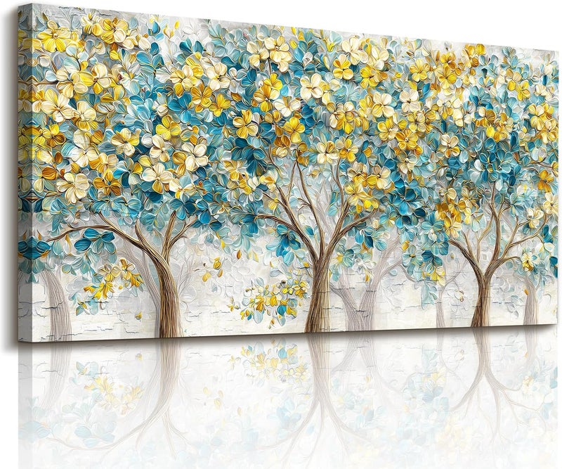 ARS Framed Canvas Yellow Tree of Life Wall Art for Living Room Oil Painting Tree Hand Painted Large Texture Artwork for Bedroom Office Canvas Wall Decor 100x150cm - Image 1