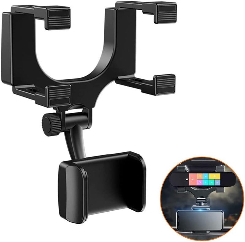 Khazna Car Rearview Mirror Phone Holder, Car Phone Mount Phone Bracket, Phone Stand with 360° Swivel and Adjustable Clips, Universal Smartphone Cradle（Black） - Image 3