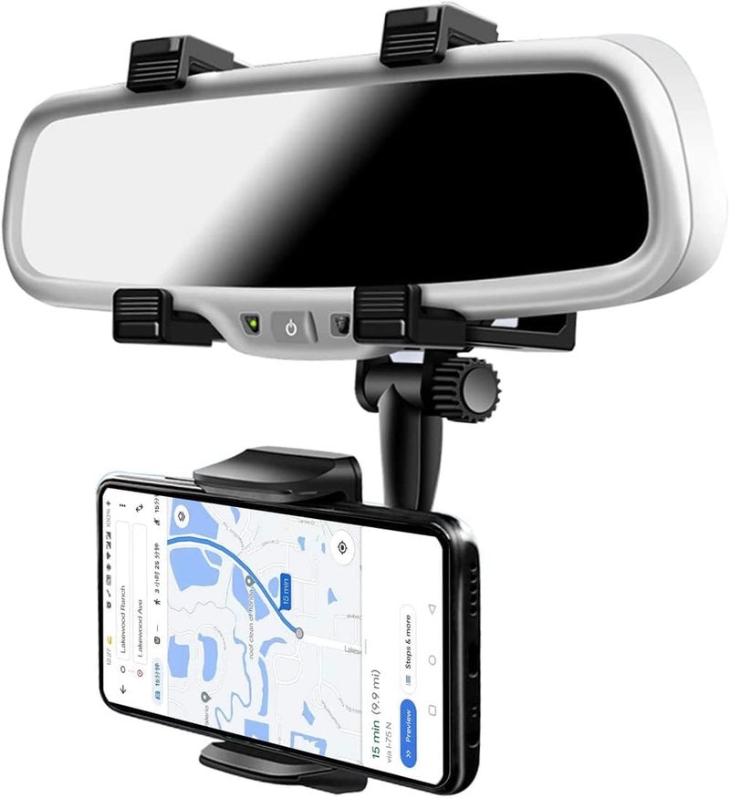 Khazna Car Rearview Mirror Phone Holder, Car Phone Mount Phone Bracket, Phone Stand with 360° Swivel and Adjustable Clips, Universal Smartphone Cradle（Black） - Image 1