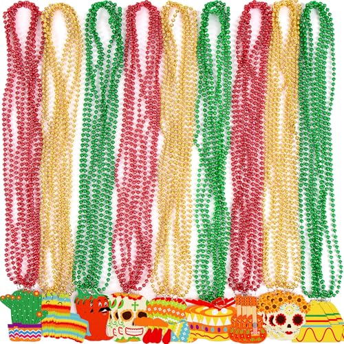 Geefuun 36 Pcs Mexican Party Favors Fiesta Beaded Necklaces Bulk with Colorful Felt Pendants for Cinco de Mayo Taco Tuesday Mexican Themed Birthday Decorations - Image 1