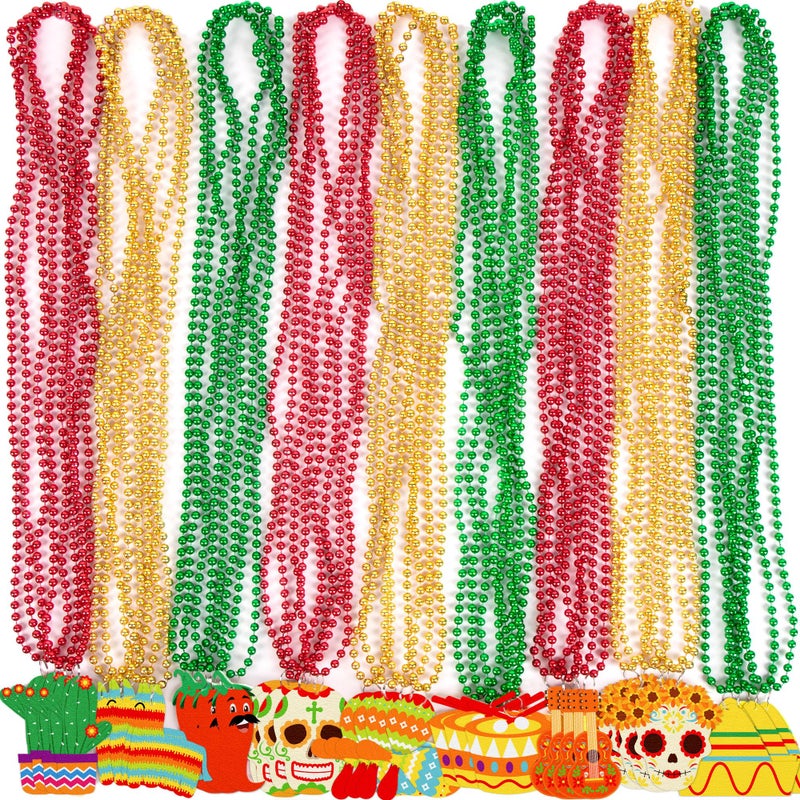 Geefuun 36 Pcs Mexican Party Favors Fiesta Beaded Necklaces Bulk with Colorful Felt Pendants for Cinco de Mayo Taco Tuesday Mexican Themed Birthday Decorations - Image 2