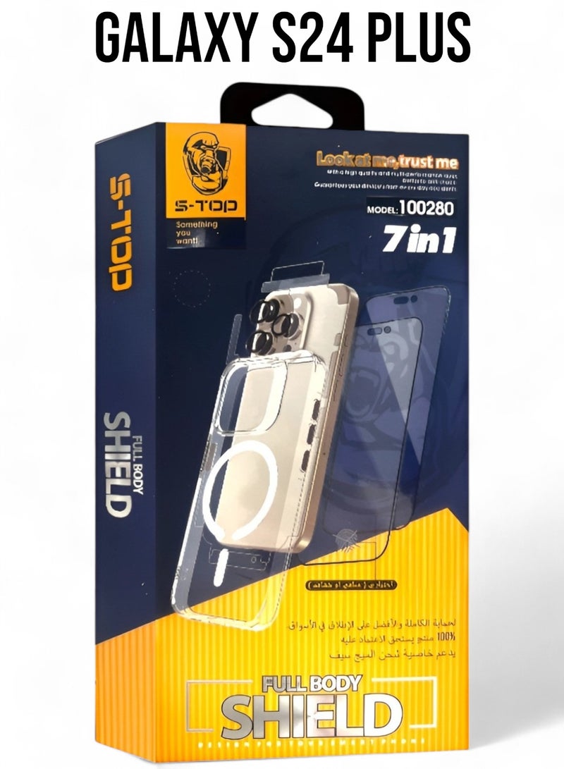 اس-توب بكج الحماية الكاملة الجديد لـ جالكسي اس 24 بلس (GALAXY S24 Plus) مع كفر يدعم الشحن اللاسلكي (MagSafe), حماية كاملة لجهازك ضد الخدوش والسقوط (7in1), البكج الأصلي من S-TOP - Image 1
