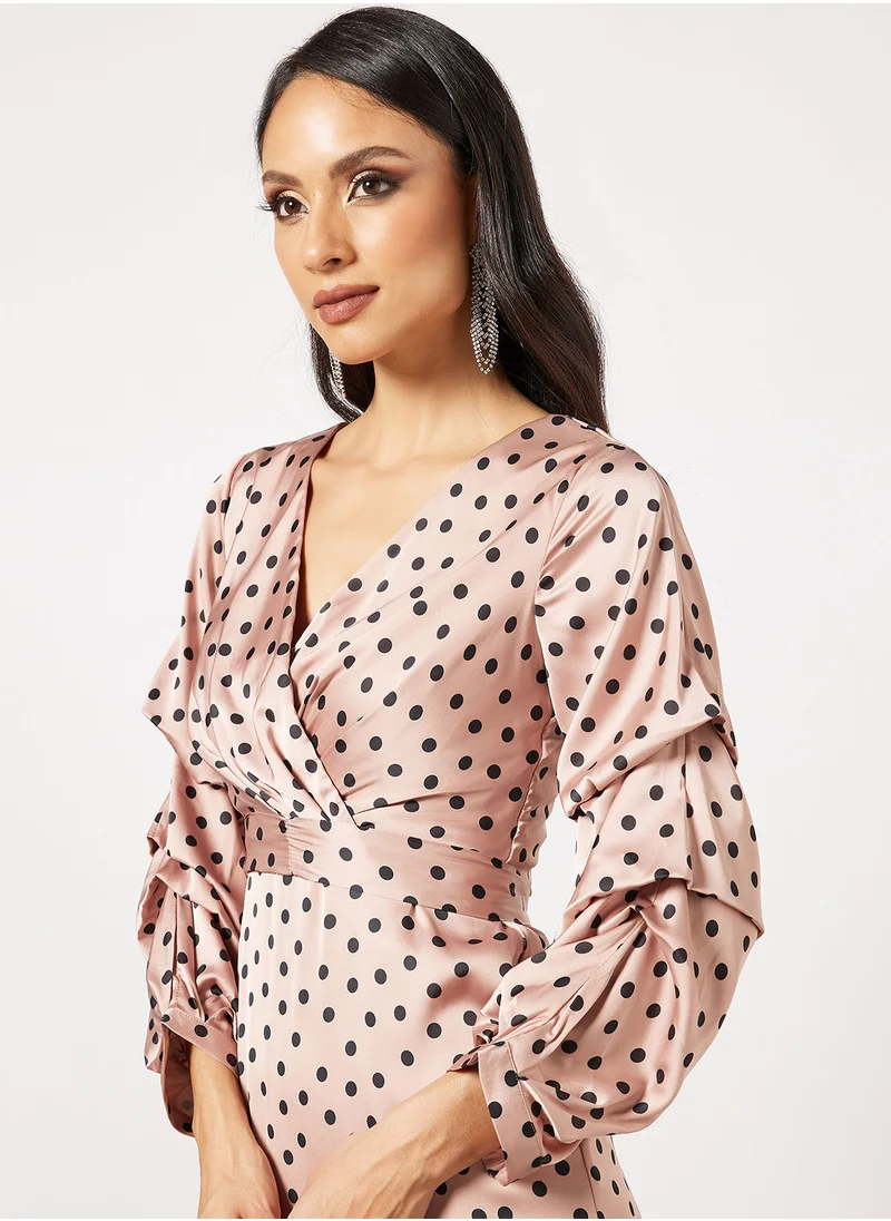 House of Moda Polka Dot Satin Dress