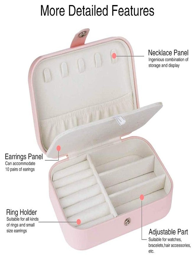 DEVHEART Faux Leather Travel Jewelry Organizer Box, Easy Carry Jewelry Box Traveling, Gift Jewelry Case For Women, Girls (Earring, Necklace, Ring, Watch, Bracelet, Lovely Pink) - Image 2