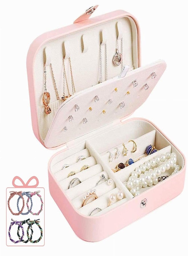 DEVHEART Faux Leather Travel Jewelry Organizer Box, Easy Carry Jewelry Box Traveling, Gift Jewelry Case For Women, Girls (Earring, Necklace, Ring, Watch, Bracelet, Lovely Pink) - Image 1