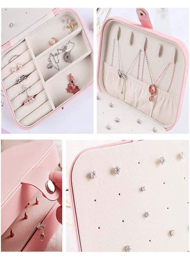 DEVHEART Faux Leather Travel Jewelry Organizer Box, Easy Carry Jewelry Box Traveling, Gift Jewelry Case For Women, Girls (Earring, Necklace, Ring, Watch, Bracelet, Lovely Pink) - Image 5