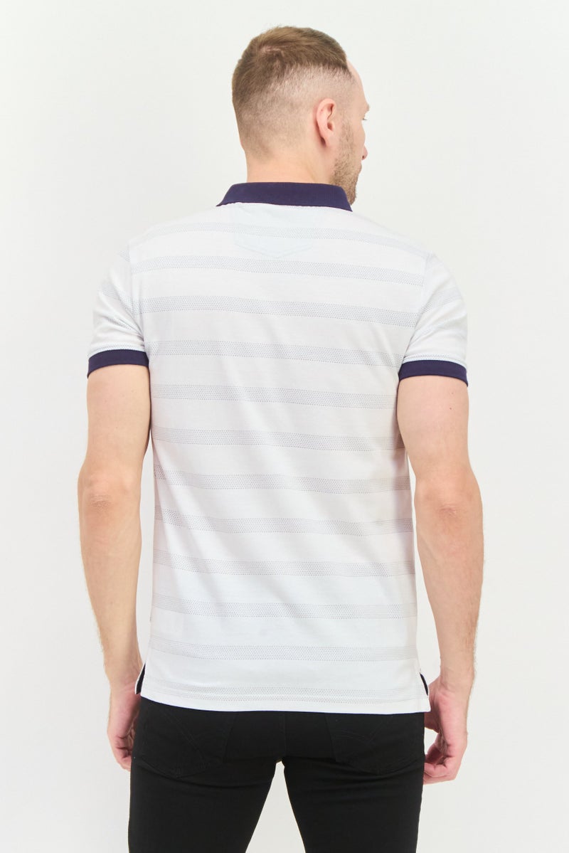 Peter Werth قميص بولو بأكمام قصيرة عادية للرجال، مخطط، أبيض - Image 2