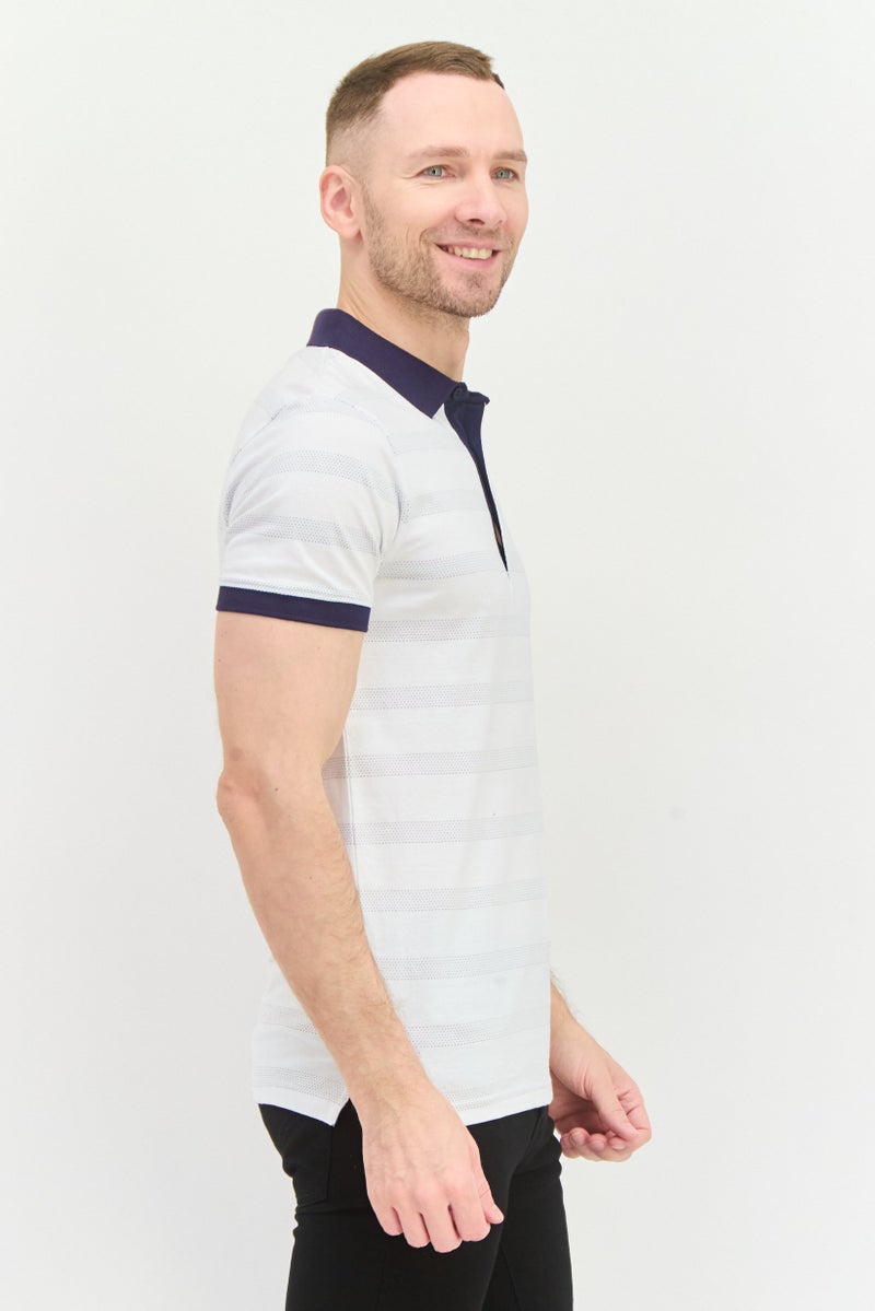 Peter Werth قميص بولو بأكمام قصيرة عادية للرجال، مخطط، أبيض - Image 4