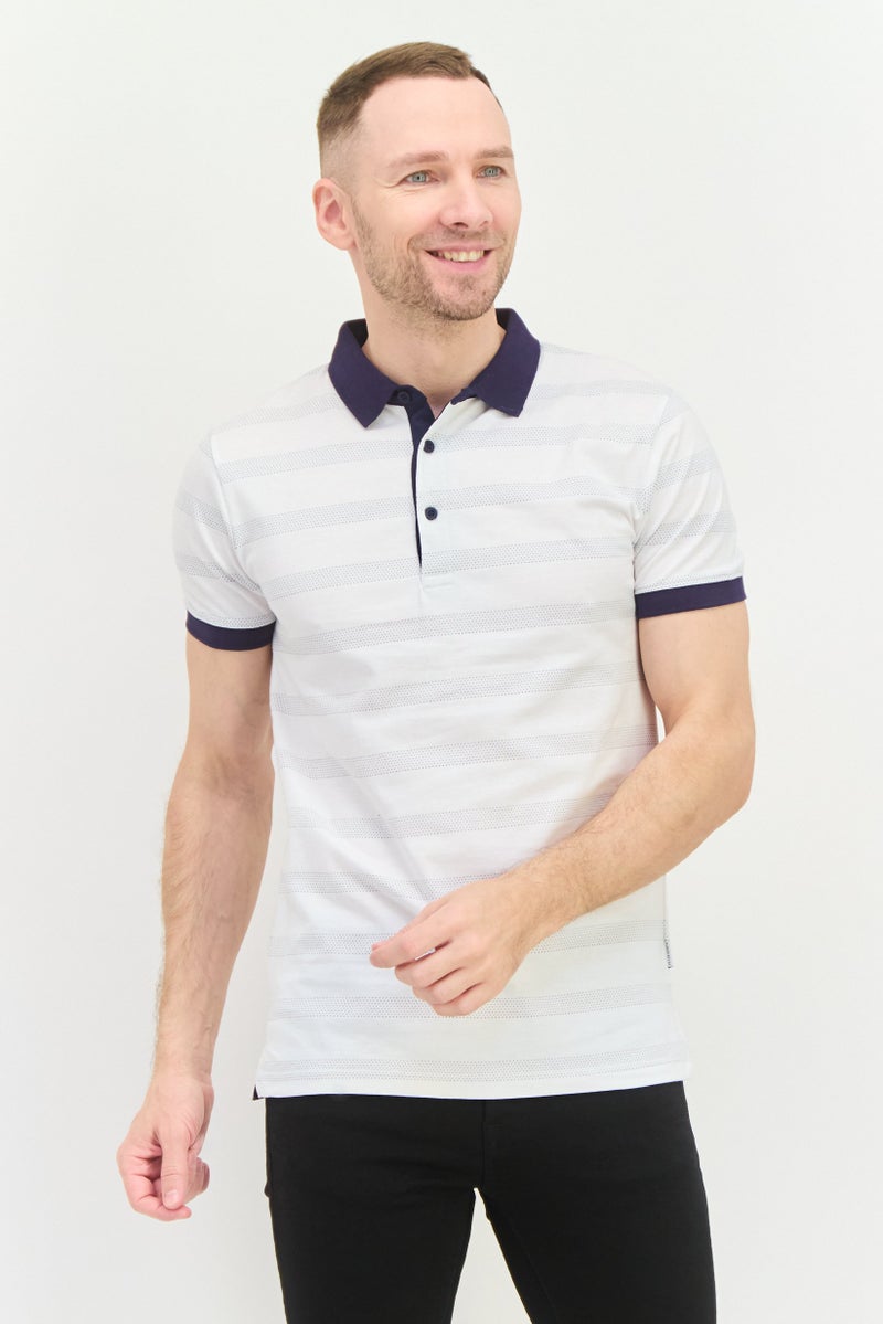 Peter Werth قميص بولو بأكمام قصيرة عادية للرجال، مخطط، أبيض - Image 1