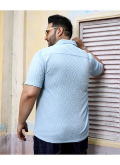 Instafab Plus Men's Light Blue Self-Design Block Shirt  - Image 2