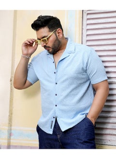 Instafab Plus Men's Light Blue Self-Design Block Shirt  - Image 1