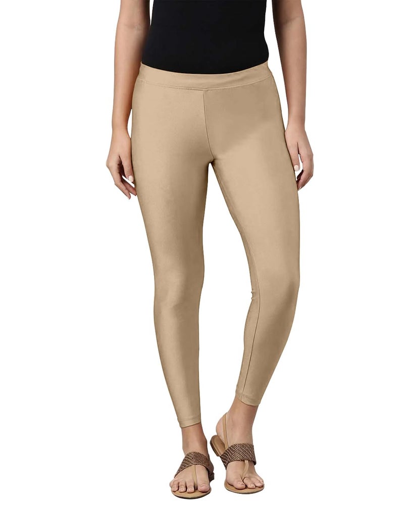 Mehrang Tailored Cut & Slim Fit Stetchable Fabric Ankle Length Shimmer Leggings for Womens and Girls (in, Alpha, 3XL, Regular, Beige) - Image 1